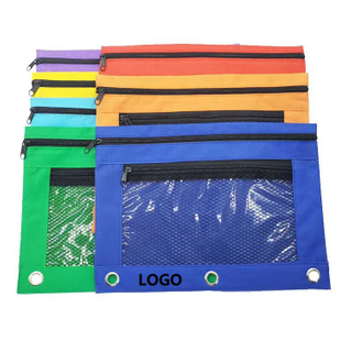 Durable 3-ring Binder Pencil Pouch with Waterproof Oxford Fabric, Clear Window, And Mesh Pockets.