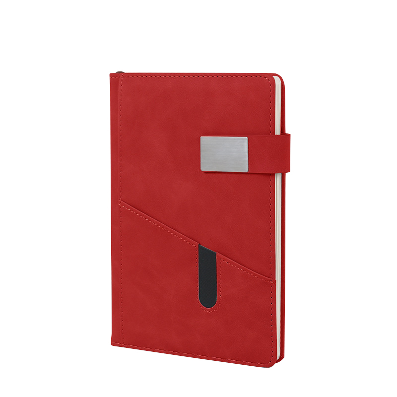 A5 Lined Leather Notebook Journal With A Front Pocket & Magnetic Buckle Closure for Business School Travel Personal