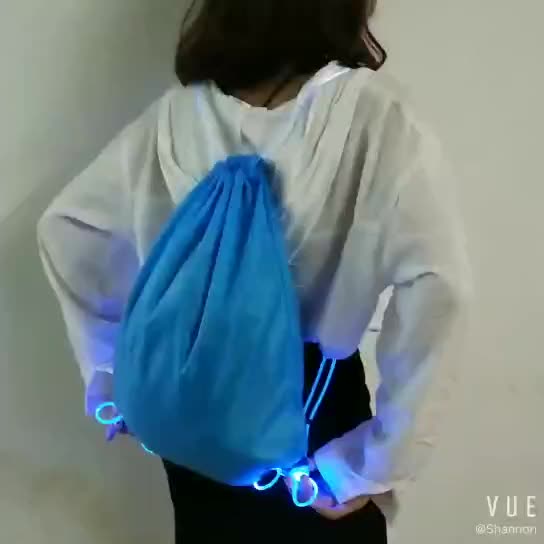 LED Drawstring Bag Light up Optical Fiber Bag Night Walking Running Cycling Hiking