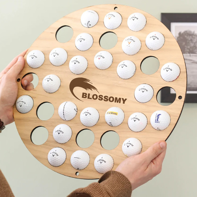 34-hole Round Wooden Golf Ball Display Rack