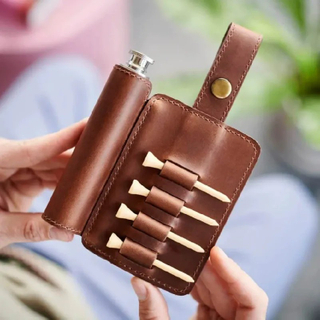 PU Leather 1oz Flask Case with Golf Tee Slots