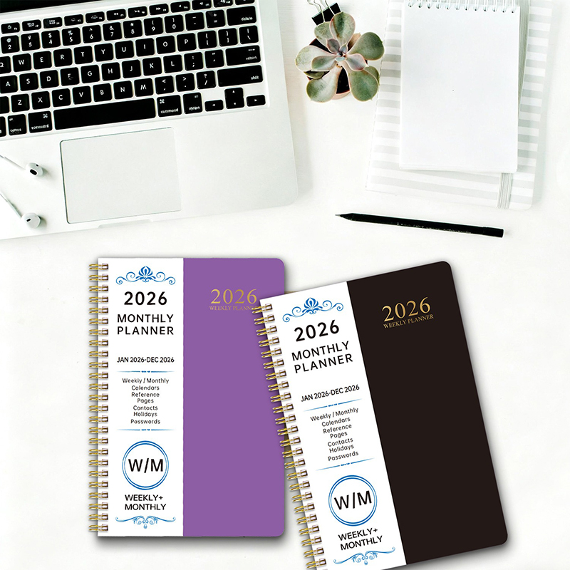 2026 PP Hardcover Weekly & Monthly Spiral Planner Notebook - Two Pages Per Week, Size in 8.5" * 6.5"