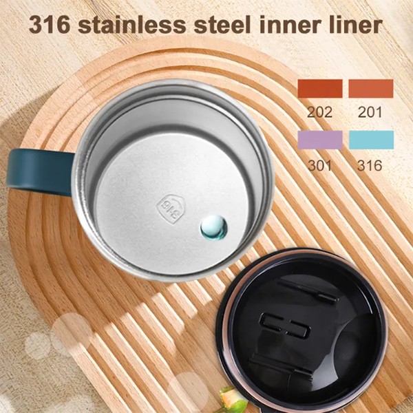 13.5oz Stainless Steel Vacuum Coffee Mug With Special Sliding Lid, One-hand Operation, Designed for Effortless One-handed Use