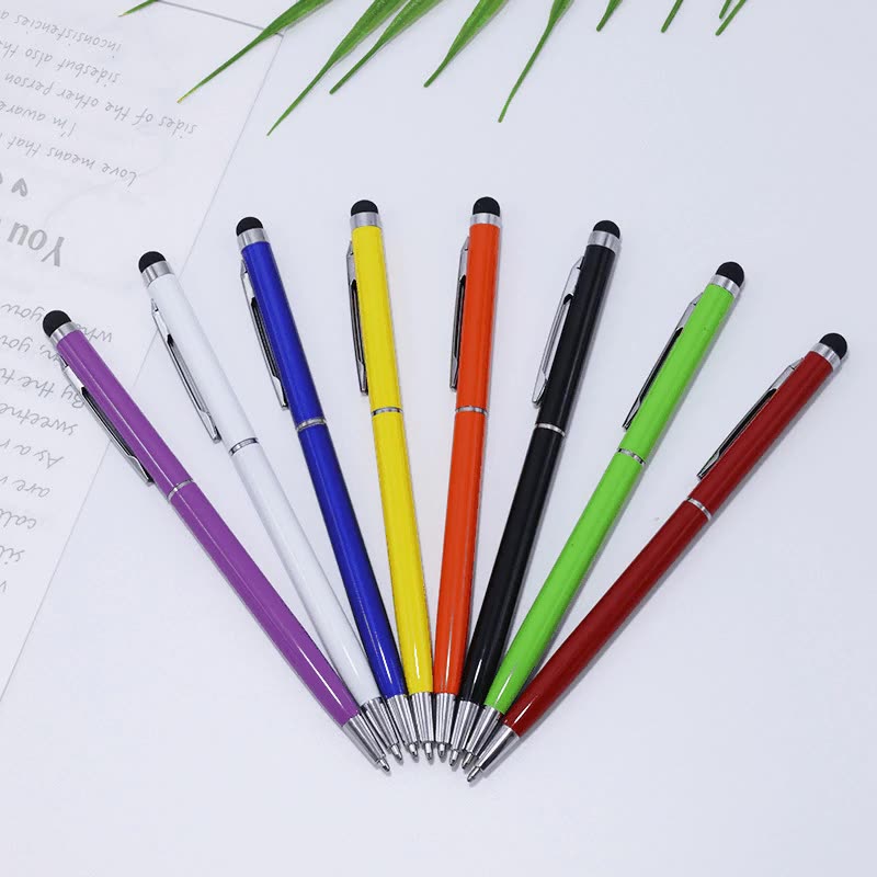 2-in-1 Slim Twist-Action Stylus Style Metal Ballpoint Pen With a Metal Clip