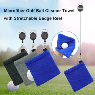 Microfiber Golf Ball Cleaner Towel with Retractable Badge Reel