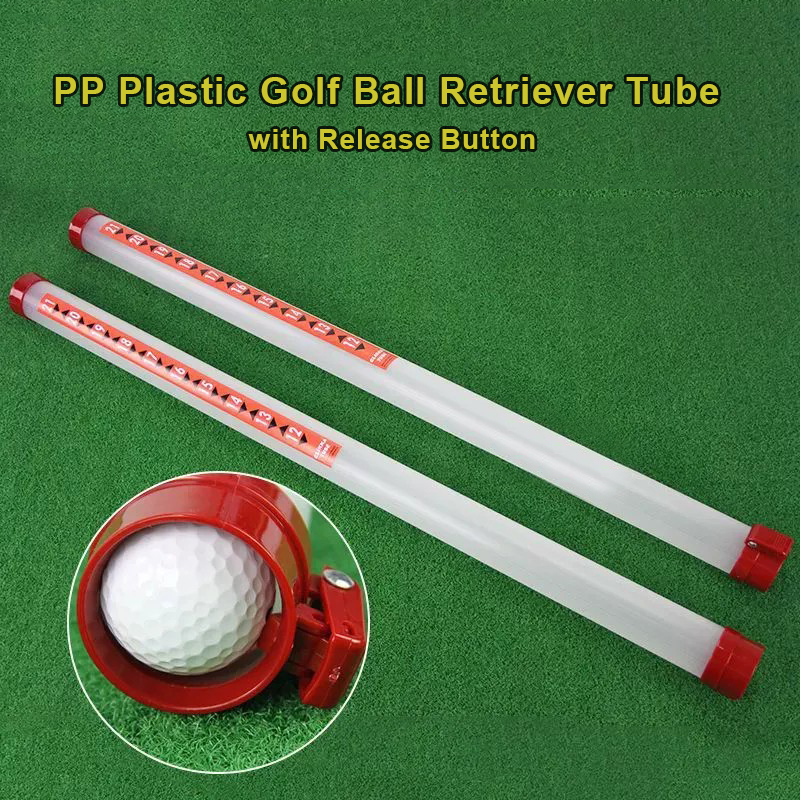 90cm PP Plastic Golf Ball Collector Holds Up To 21 Balls. Features Release Button, Measurement Marks
