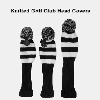 Custom Knit Golf Headcovers Set - #1, #3, #5 - Embroidered Logo, Long-Neck, Double-Layer with Pom Pom