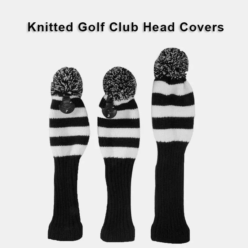 Custom Knit Golf Headcovers Set - #1, #3, #5 - Embroidered Logo, Long-Neck, Double-Layer with Pom Pom