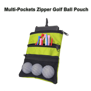 6.3" x 8.6" Portable Nylon Golf Pouch with Multiple Zippered Pockets, and Includes Rotating Hook for Easy Attachment.