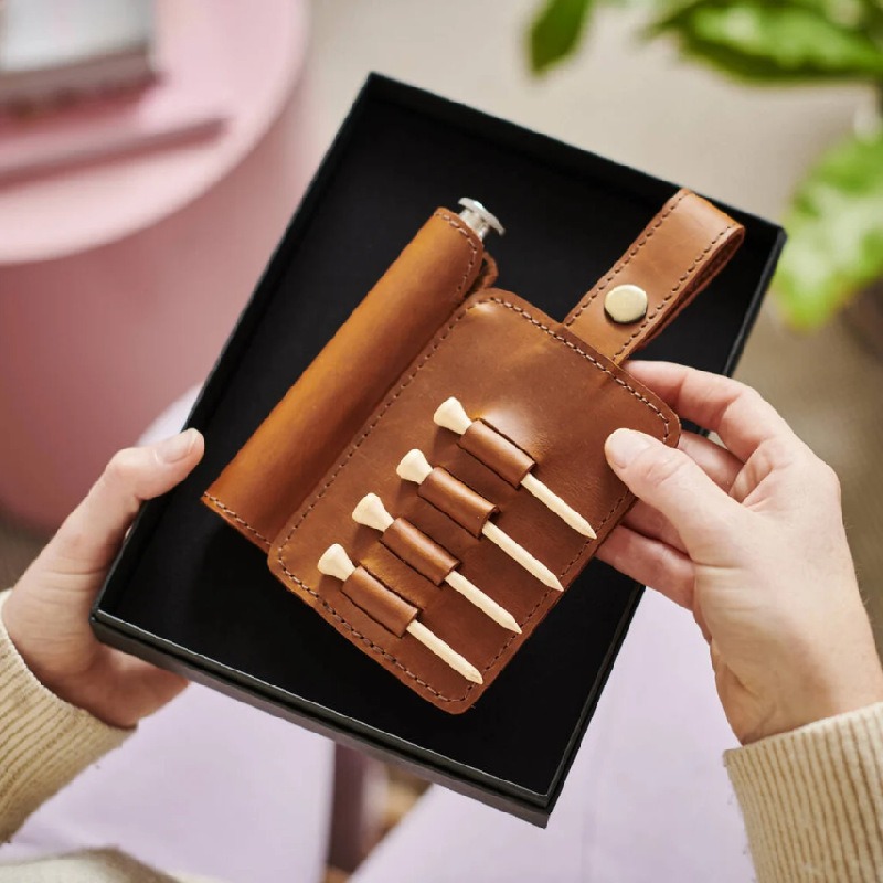 PU Leather 1oz Flask Case with Golf Tee Slots