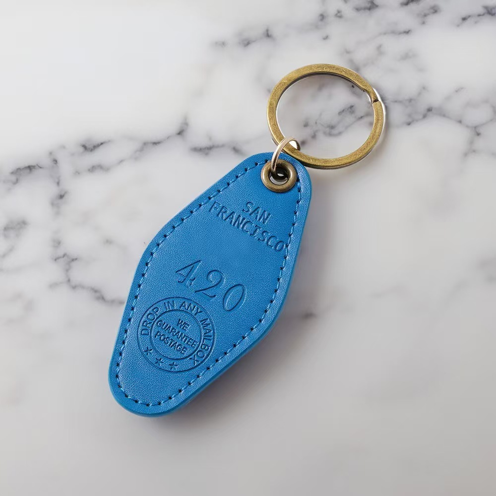 3.6" x 1.78 Motel Hotel Leather Keychain Key Rings
