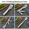 3-in-1 Folding Barbecue Tool, Spatula, Fork and Knife. Stainless Steel 19.5 Inch Long BBQ Grilling Tool For Outdoor Camping
