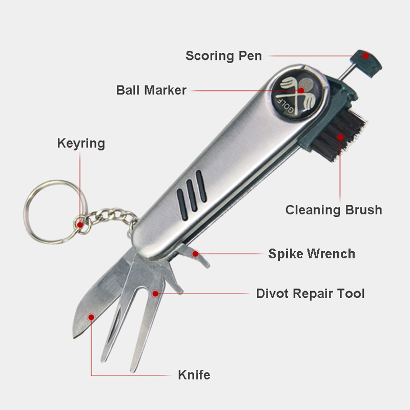 1" x 3.5" x 0.625" Multi-Functional Stainless Steel Golf Tool Key Chain