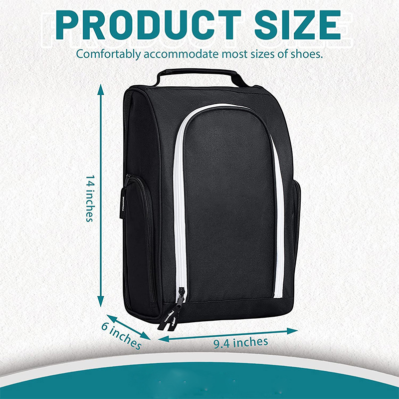 600D Oxford Golf Shoe Bag, measuring 14" x 6" x 9.4"