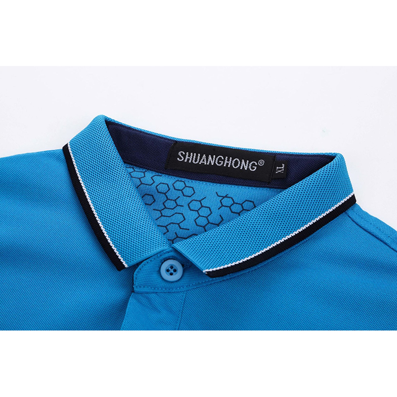 Long-Sleeve Poly-Cotton Golf Polo Shirt with Ribbed Collar and 3-Button Placket