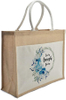 Large Jute Burlap Tote Shopping Grocery Bag with Front Canvas Pocket