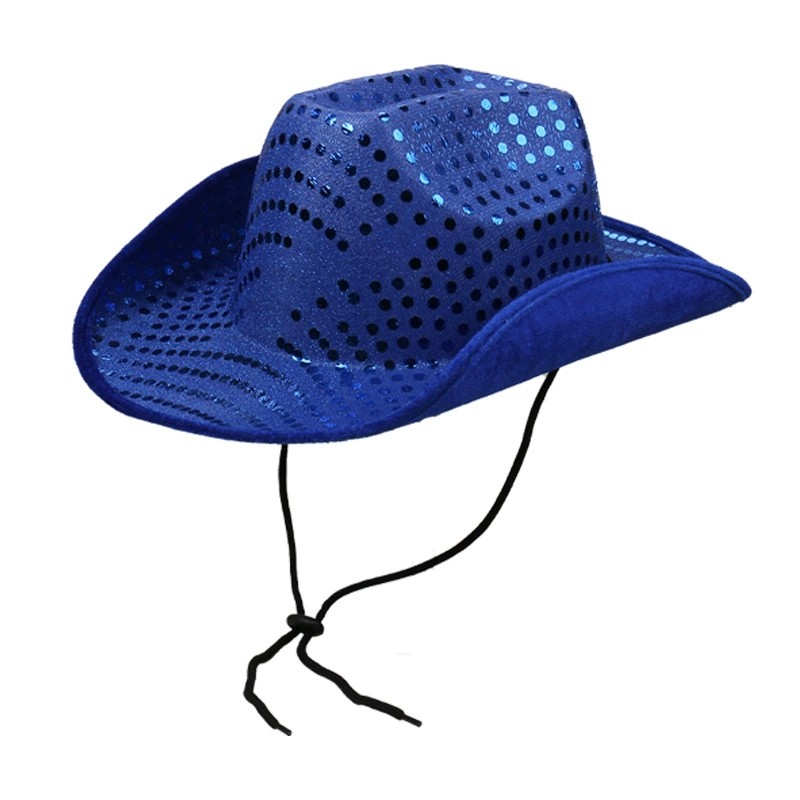 Sequin Cowboy Hat LED Light Up Cowgirl Hat Flashing Blinky Lights Fun Rodeo Party Hats Costume Accessories for Party Costumes