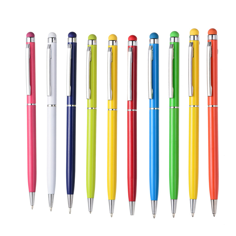 2-in-1 Slim Twist-Action Stylus Style Metal Ballpoint Pen With a Metal Clip