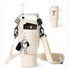 Water Bottle Carrier Bag with Pouch Pocket for Cup 40 Oz Tumbler Neoprene Cup Carrier Holder with Adjustable Strap Carabiner
