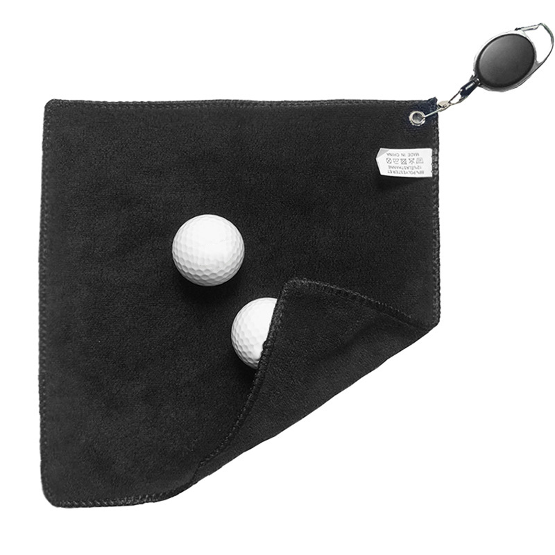 Soft Cotton Square Golf Towel With Stretchable Badge Reel for Easy Access