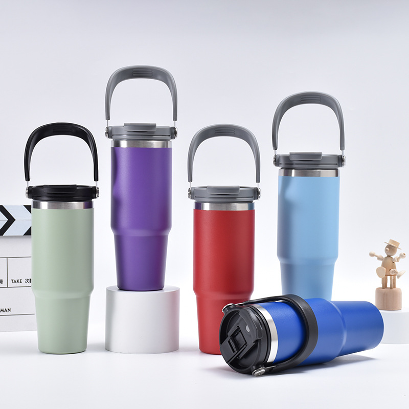 Double-wall Stainless Steel Insulated Tumbler with Dual-Drink Lid and Handle - 20oz/30oz/40oz