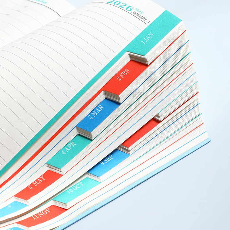 2026 365 Days A5 Daily Planner Notebook - PU Leather Cover, One Day Per Page, Monthly Tabs, 5.9" x 8.3"