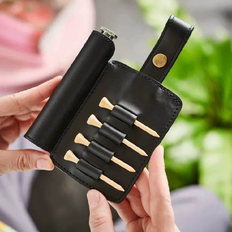 PU Leather 1oz Flask Case with Golf Tee Slots