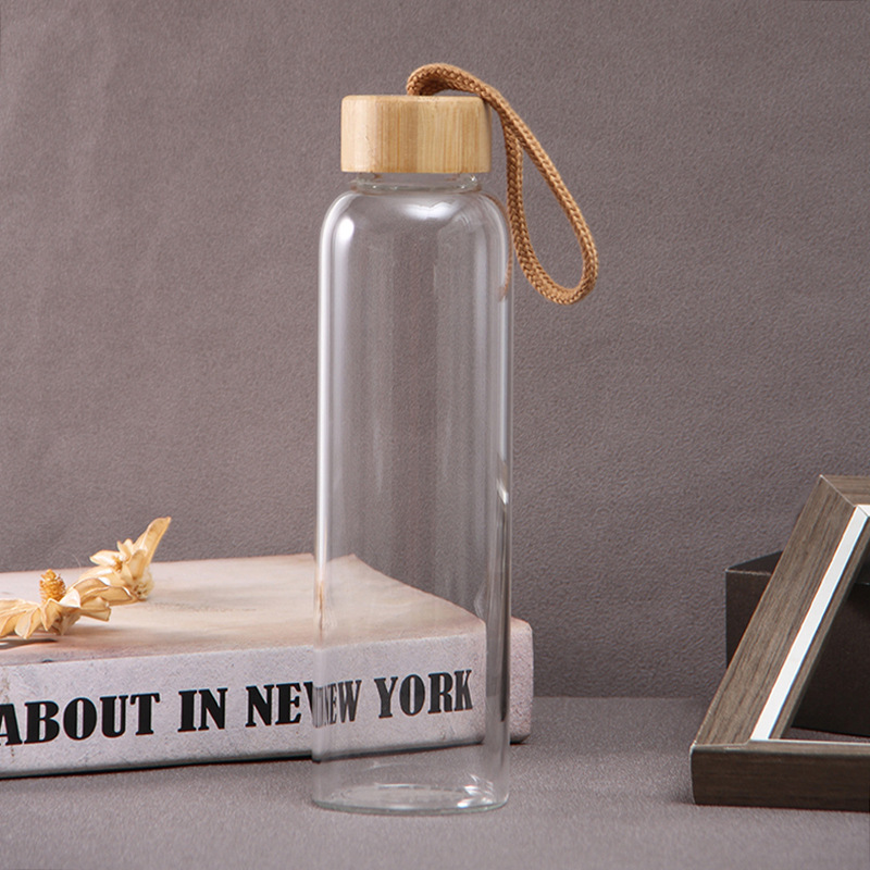 Portable 20 oz. Glass Water Bottle With Bamboo Screw-on Lid For Office Or Home