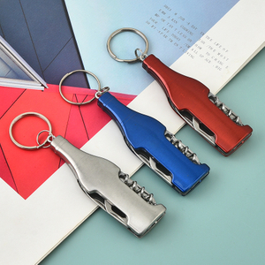 Beer Bottle Shape Stainless Steel Compact Multifunctional Tool Keychain With Wine Opener, Beer Opener, Nail File, Knife & Key Ring