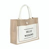 Two Tone Jute Beach Grocery Tote Bag with Front Pocket