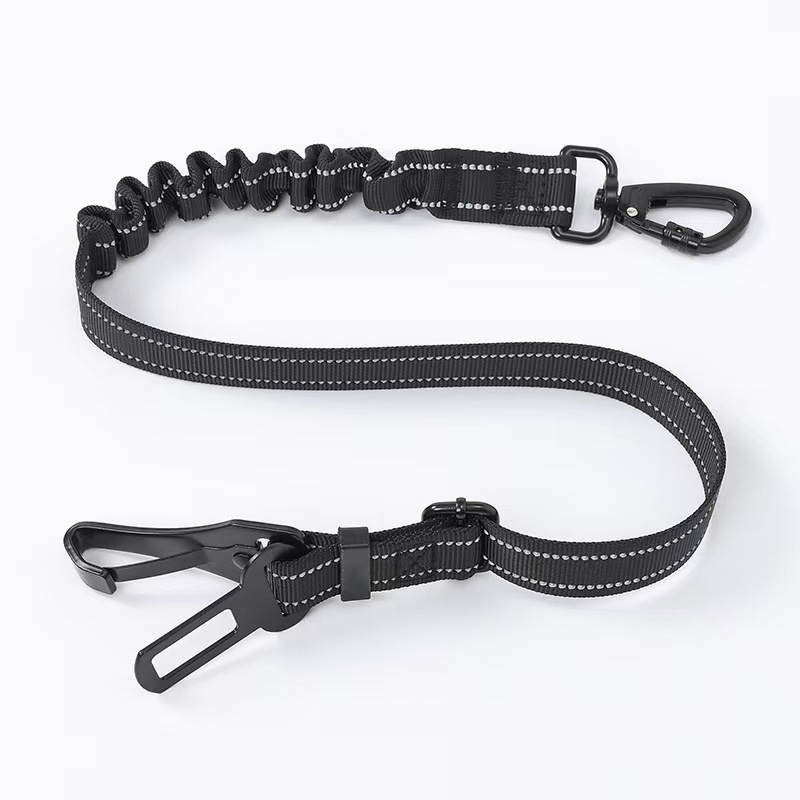 Adjustable Dog Seat Belt 3-in-1 Car Harness for Safety Seatbelt Nylon Reflective Bungee Fabric Tether with Clip Hook Latch Buckle