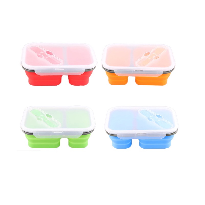Collapsible Bento Box 3-Compartments- Foldable Silicone Lunch Box Eco Meal Kit