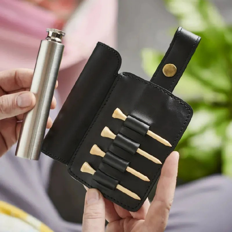 PU Leather 1oz Flask Case with Golf Tee Slots