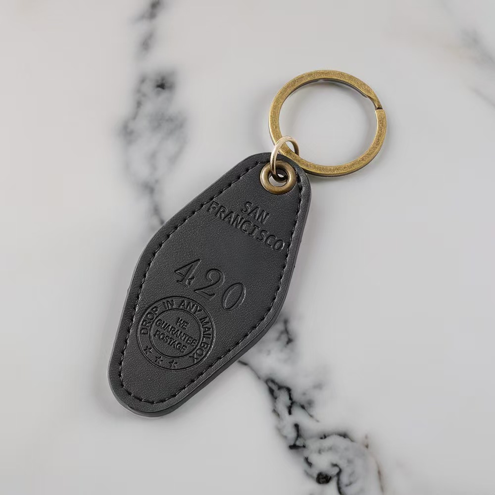 3.6" x 1.78 Motel Hotel Leather Keychain Key Rings