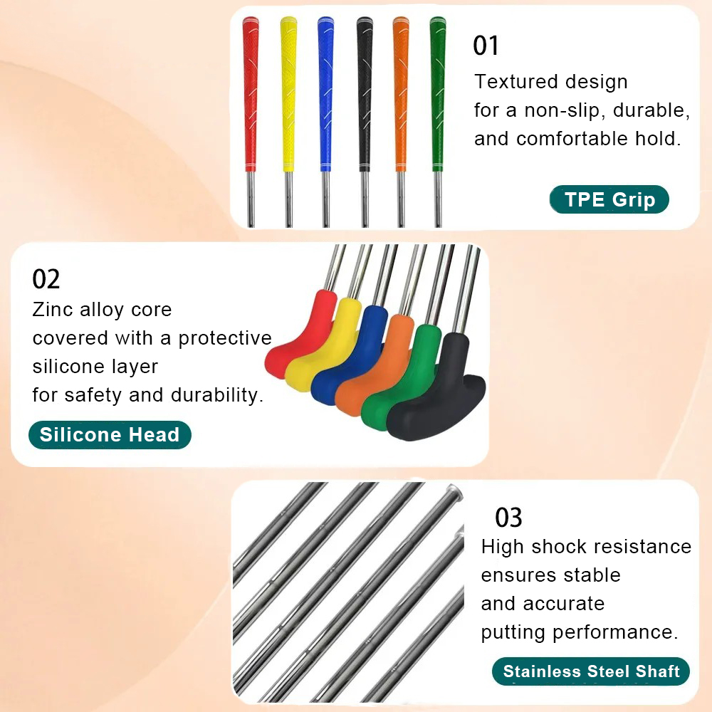 Stainless Steel Golf Practice Putter Club with Silicone Head and Non-slip TPE Grip