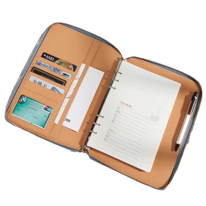 Multifunctional A5 Zipper Bag Loose-leaf Notebook 6 Rings Refillable Binder Business Notebook Journal