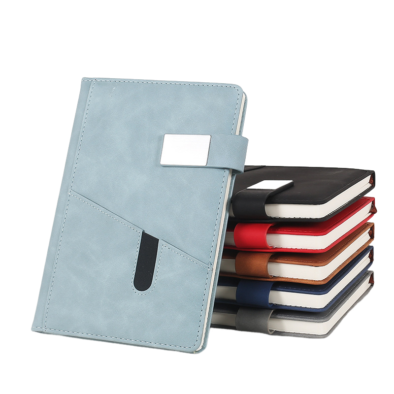 A5 Lined Leather Notebook Journal With A Front Pocket & Magnetic Buckle Closure for Business School Travel Personal