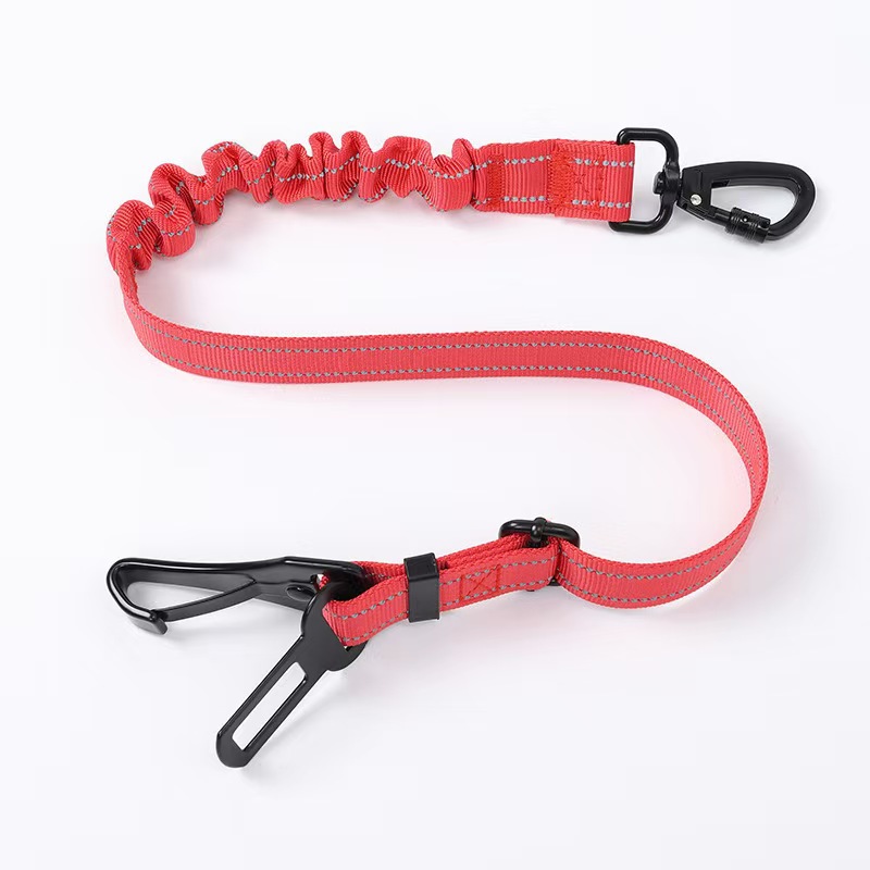 Adjustable Dog Seat Belt 3-in-1 Car Harness for Safety Seatbelt Nylon Reflective Bungee Fabric Tether with Clip Hook Latch Buckle