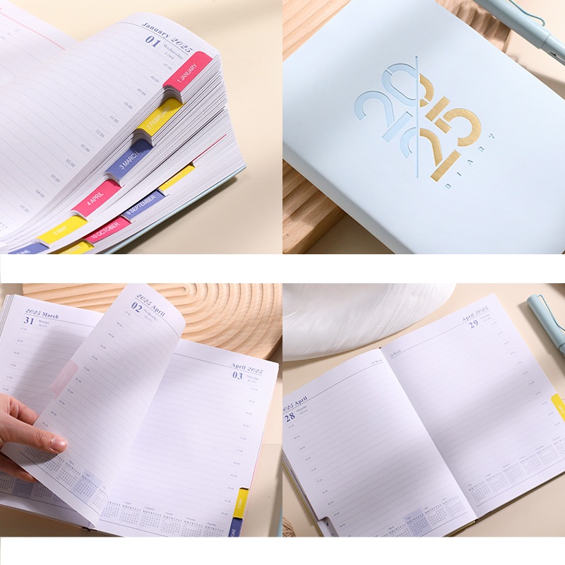 A5 Size 2025 Daily Planner Notebook Office Plan Household Organizer Time Management Writing Portable Book PU Leather 8.26x5.78inch