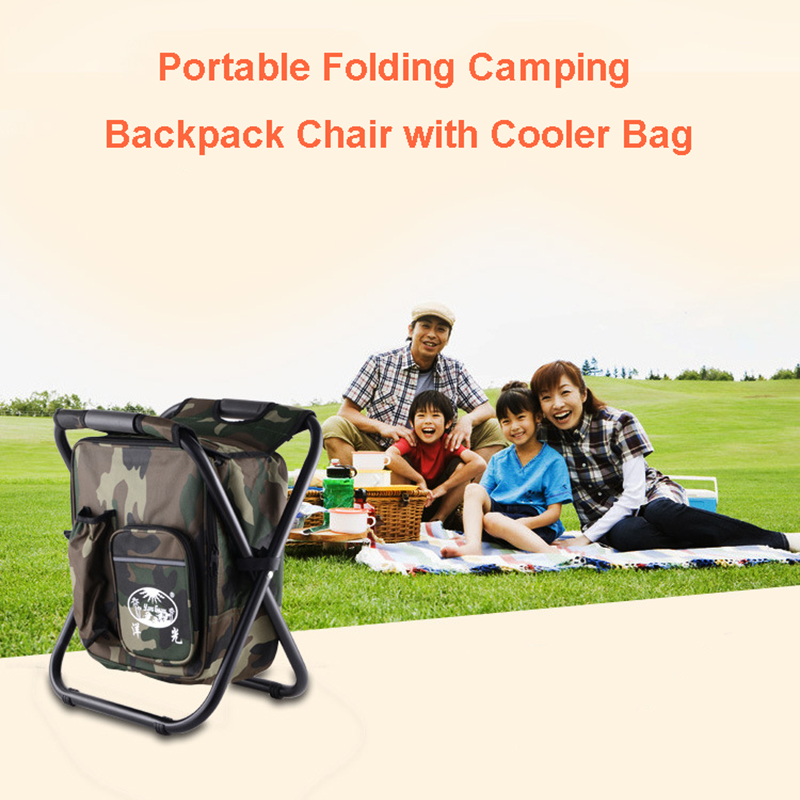  3-in-1 Portable Folding Camping Chair Stool Backpack with Large Capacity Cooler Insulated Bag for Travel, Beach, Hiking, Picnic