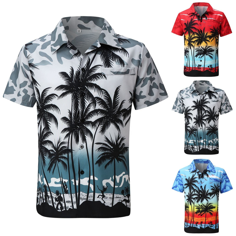 Custom Full Color Dye Sublimation Quick Dry Men's Hawaiian Beach Shirt