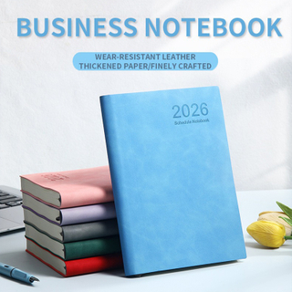 2026 365 Days A5 Daily Planner Notebook - PU Leather Cover, One Day Per Page, Monthly Tabs, 5.9" x 8.3"