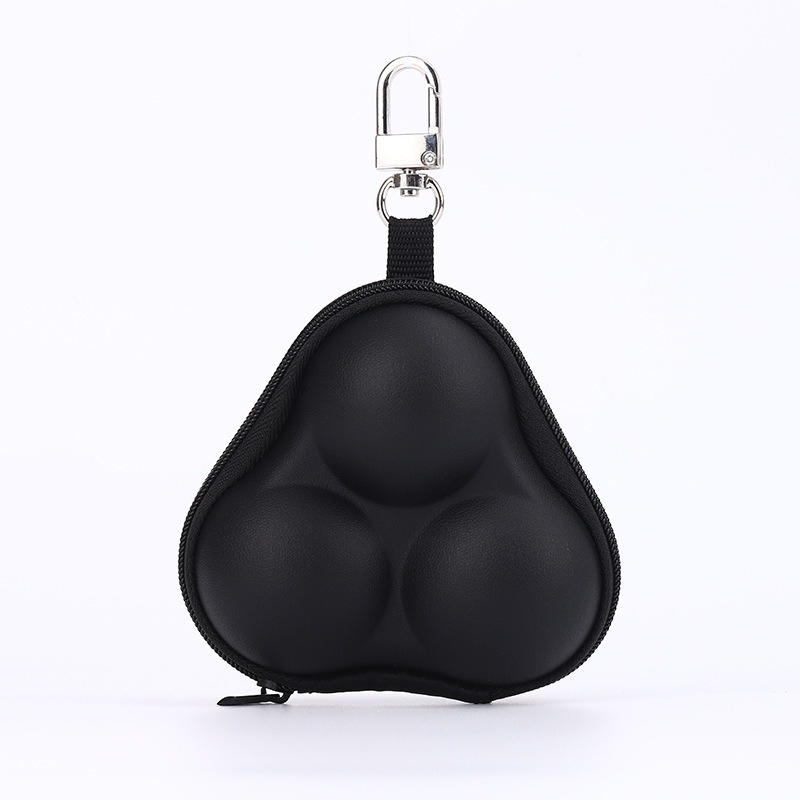 Triangle EVA Hard-shell Golf Ball Case holds 3 balls. Durable, waterproof, shockproof, and portable with carabiner.