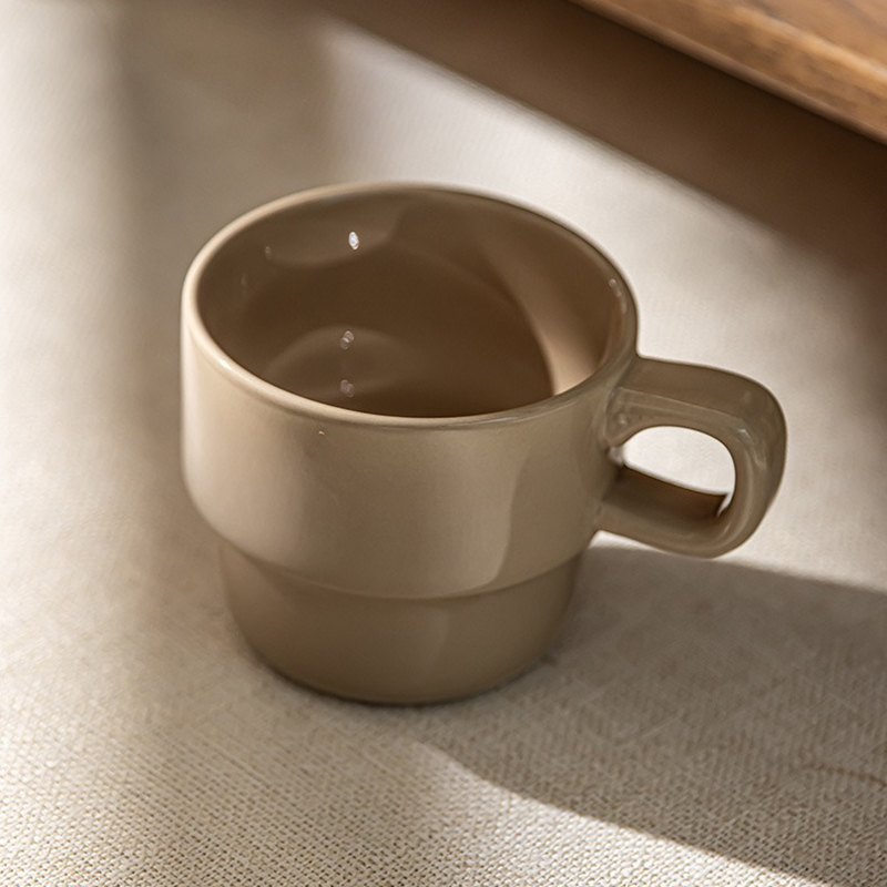 Stackable Ceramic Mug with Handle, 9.5 Oz Capacity, Space-saving Design, Ideal for Coffee, Tea, And Promotional Use.