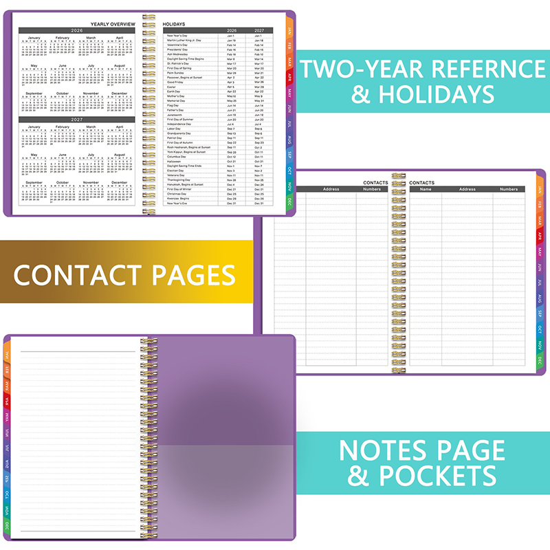 2026 PP Hardcover Weekly & Monthly Spiral Planner Notebook - Two Pages Per Week, Size in 8.5" * 6.5"