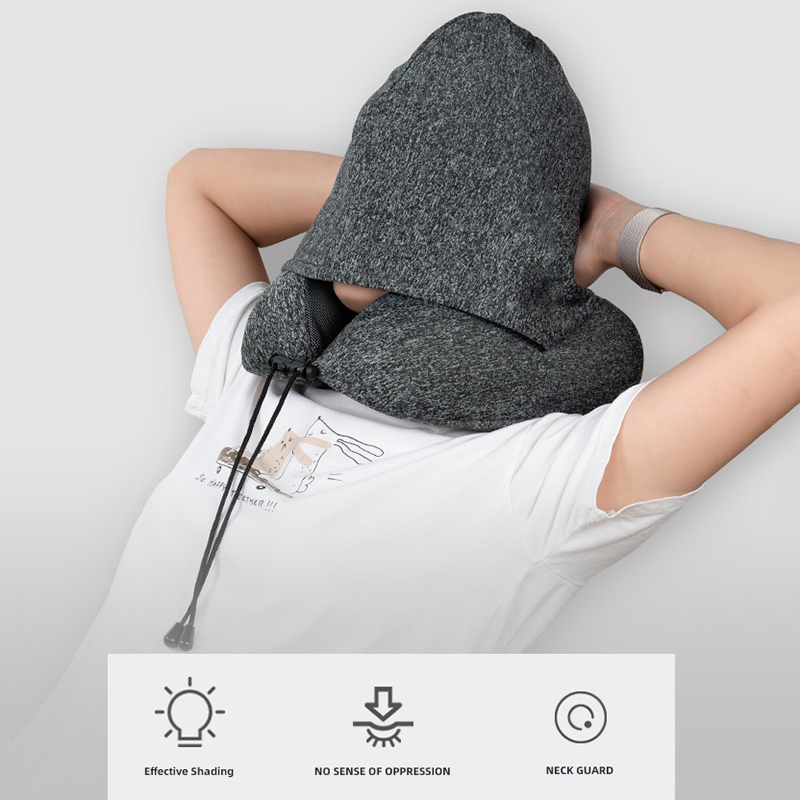 Travel Neck Pillow With Hood For Airplane, High-Density Slow Rebound Memory Foam Neck Pillow With Removable & Washable Outer Layer