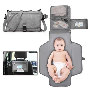 Large Soft Portable Changing Pad with Shoulder Strap- Compact Diaper Bag Changing Pad with Wipes Pockets