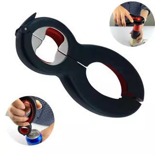Stainless steel+PP+TRP 8-shaped 6-in-1 opener features a non-slip grip for effortless opening different sizes and types of lids